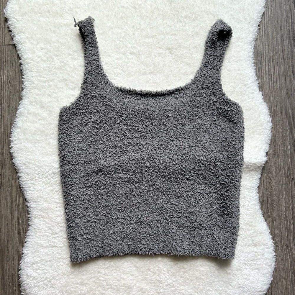 Skims Gray Fuzzy Knit Women's Tank Top
